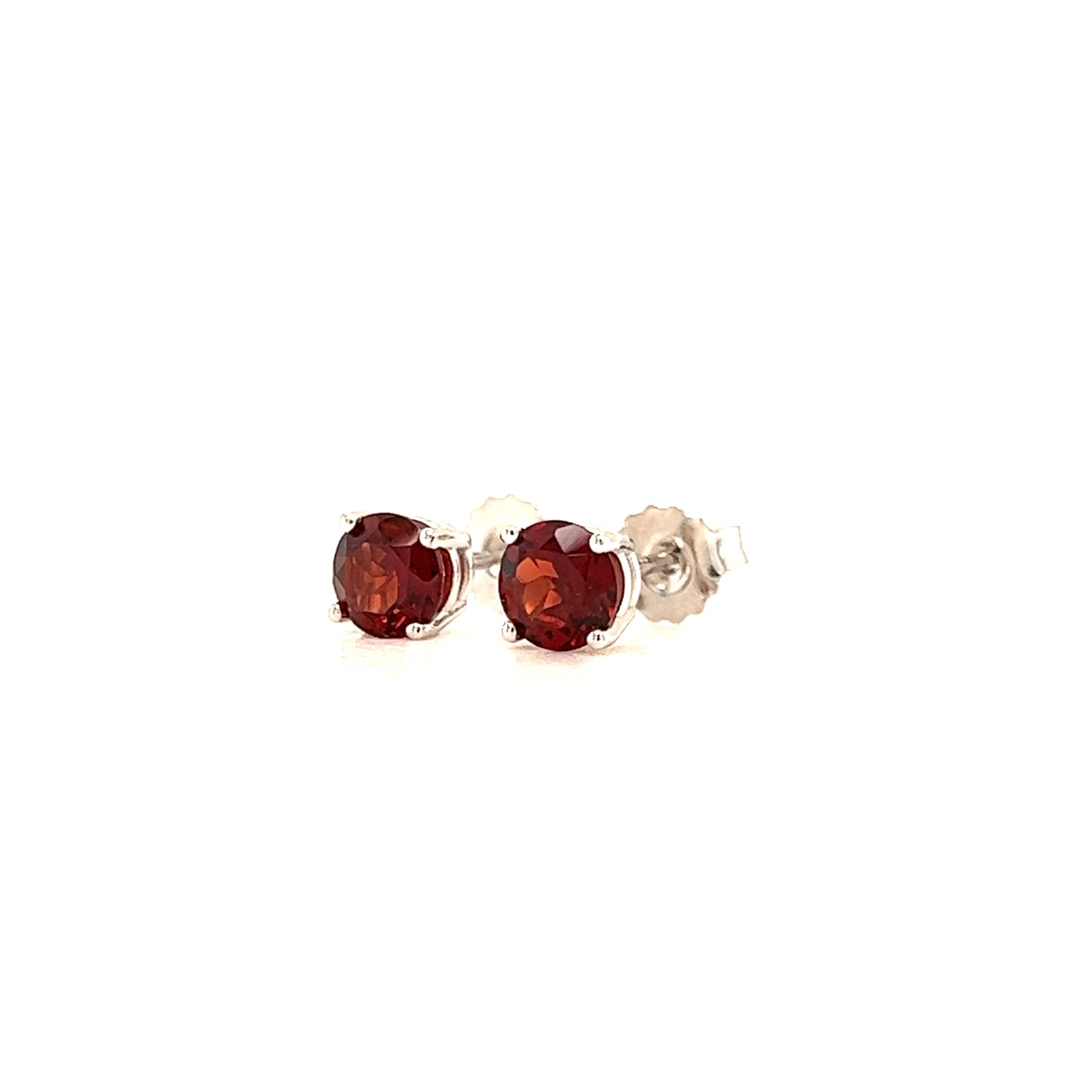 Round Garnet 5mm Stud Earrings in 14K White Gold Right Side View