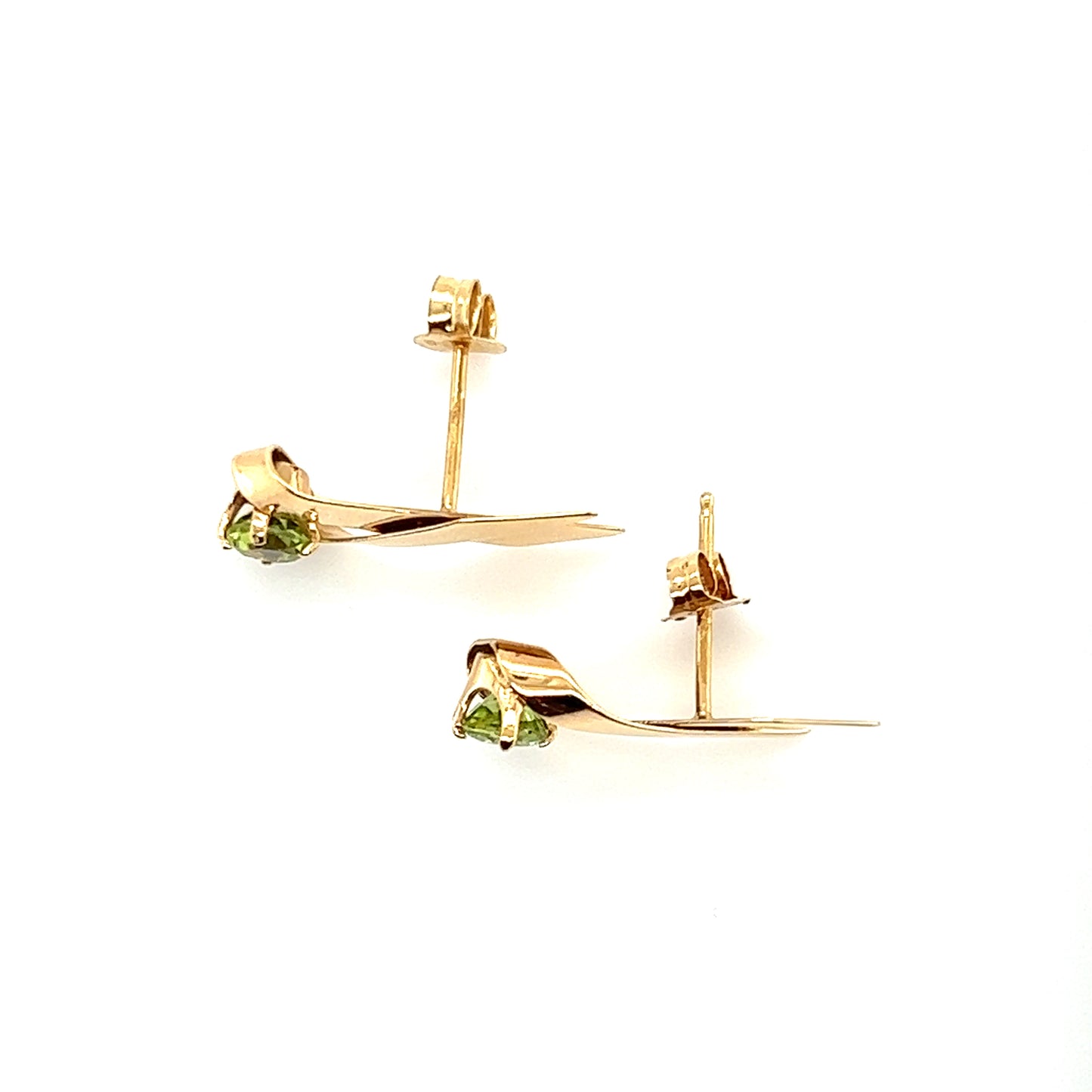 Ribbon Peridot Stud Earrings in 14K Yellow Gold Top View
