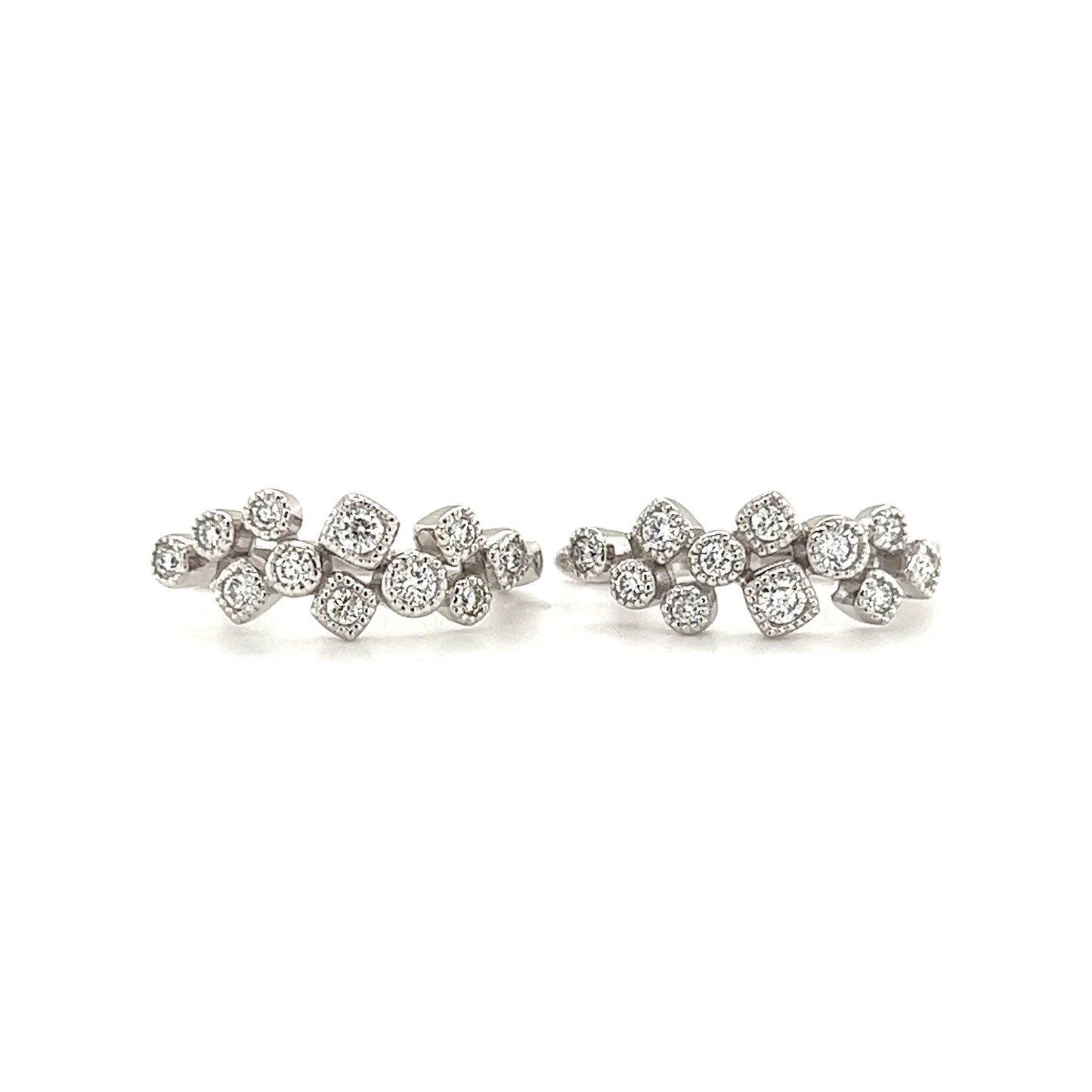 Cluster Diamond Hoop Earrings with 0.36ctw of Diamonds in 14K White Gold Front Flat View