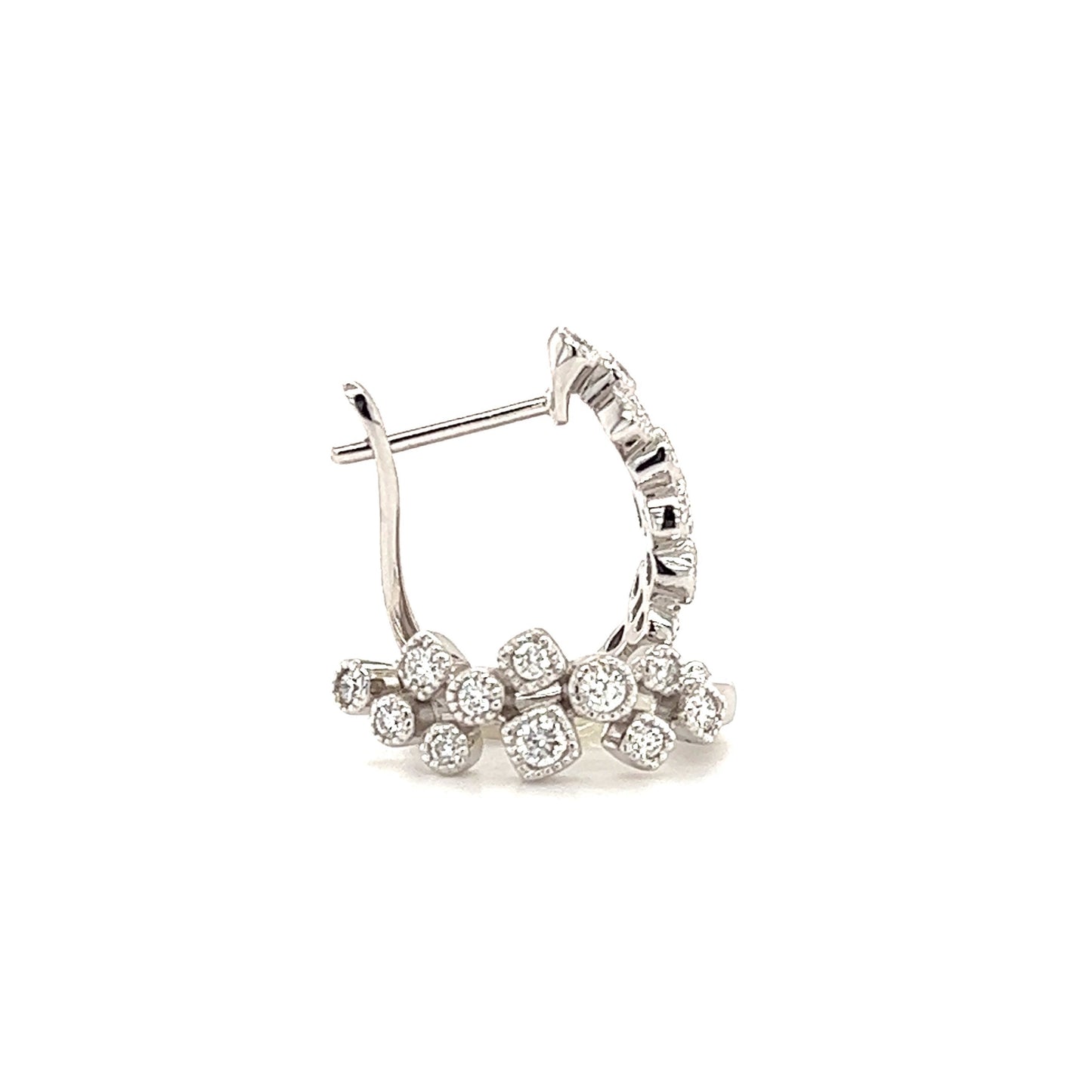 Cluster Diamond Hoop Earrings with 0.36ctw of Diamonds in 14K White Gold Front and Side View