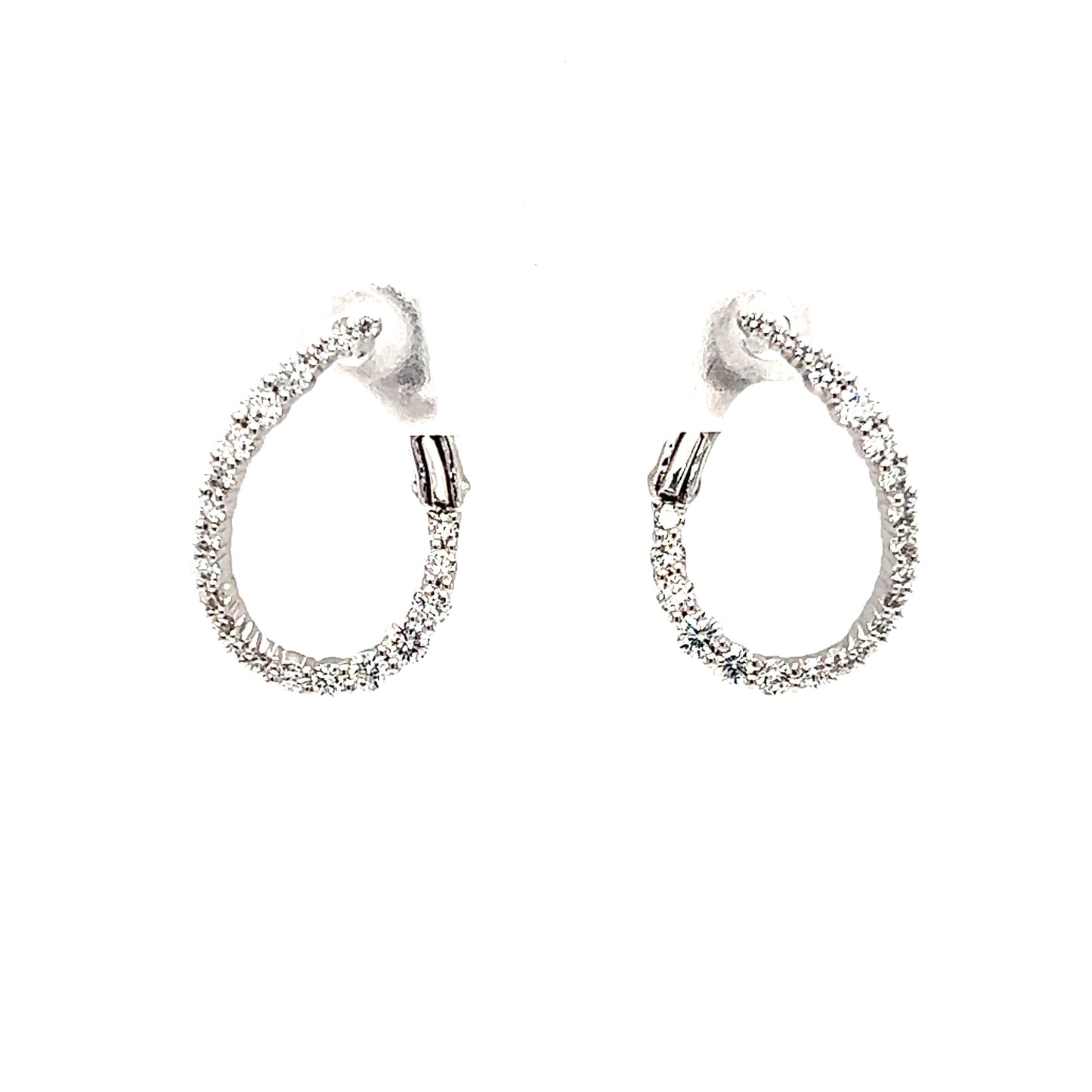 Swirled Diamond Hoop Earrings with 0.45ctw of Diamonds in 18K White Gold Front View on Display