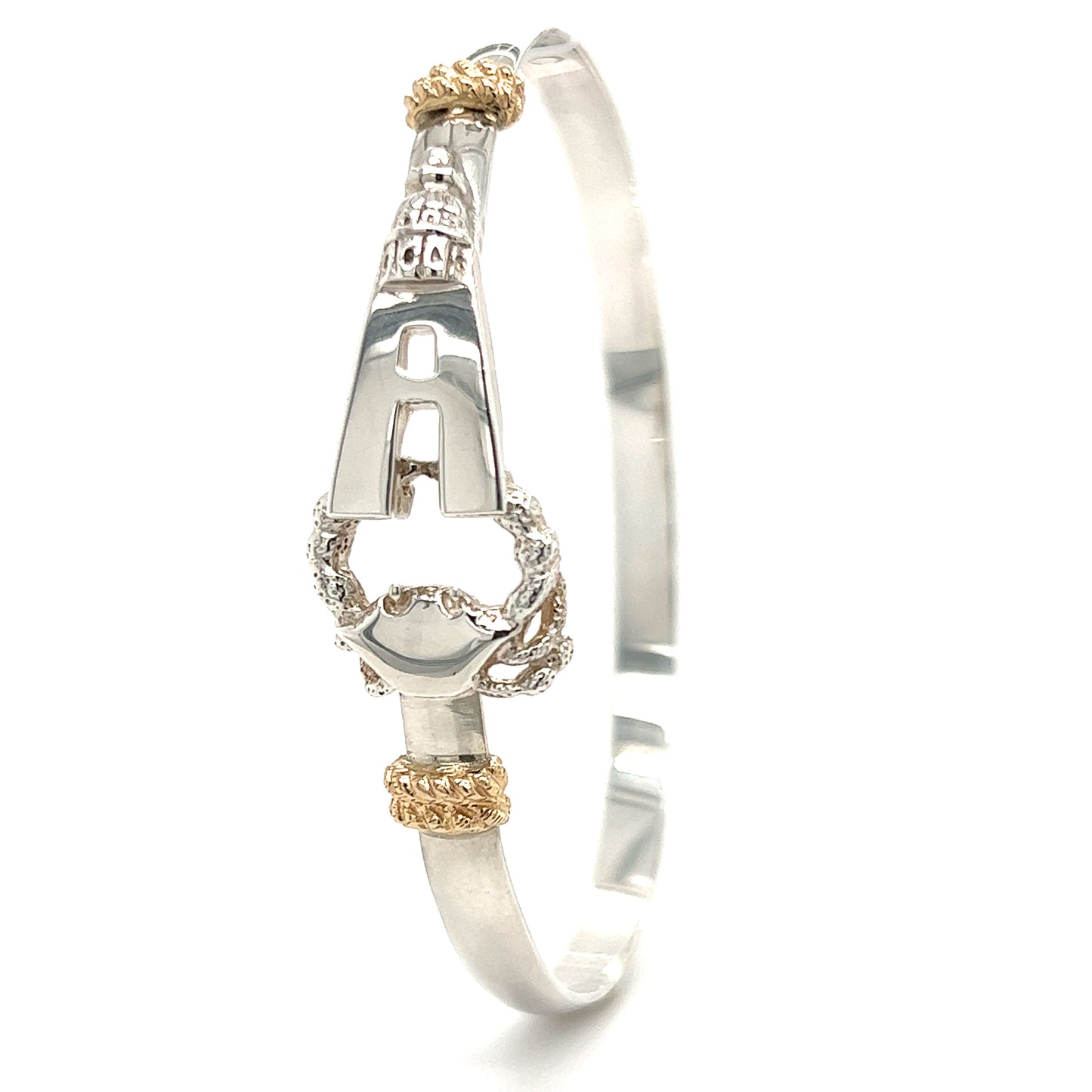 Annapolis Flat 5mm Bangle Bracelet with 14K Yellow Gold Wraps in Sterling Silver Front View