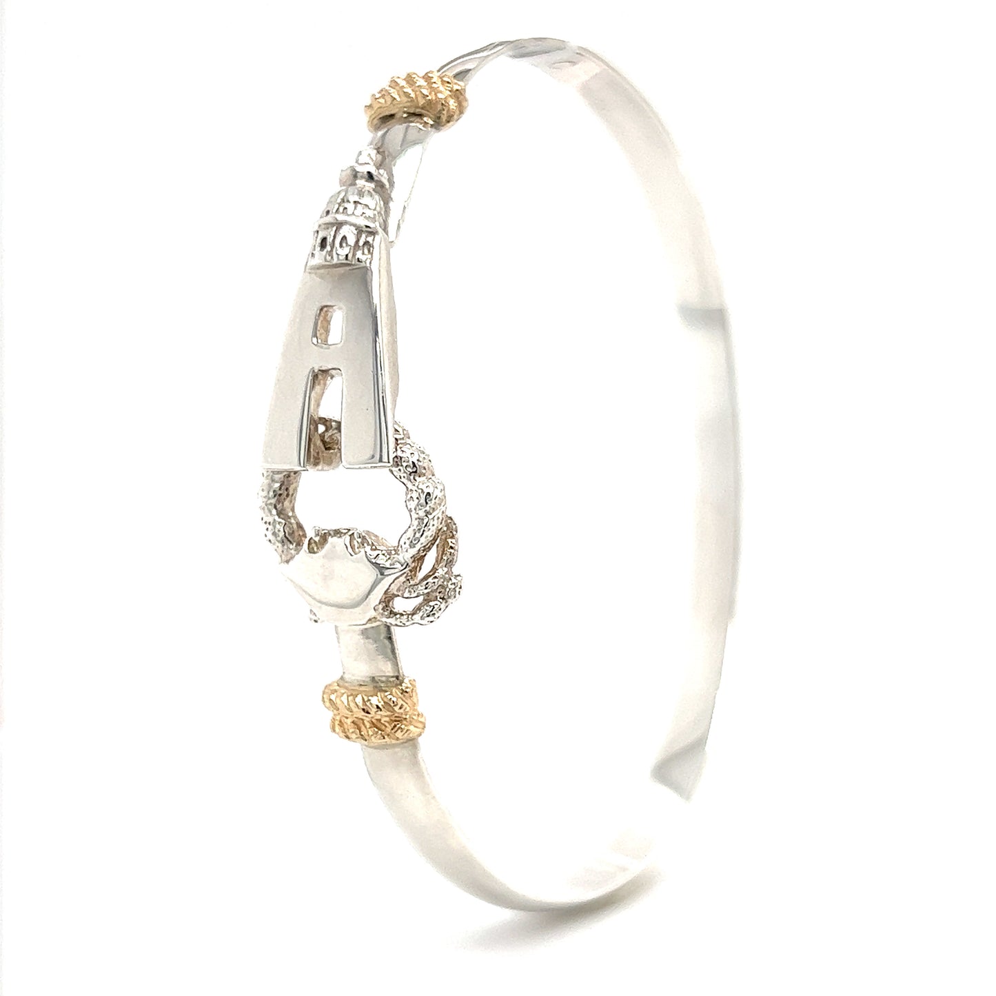 Annapolis Flat 5mm Bangle Bracelet with 14K Yellow Gold Wraps in Sterling Silver Angle View