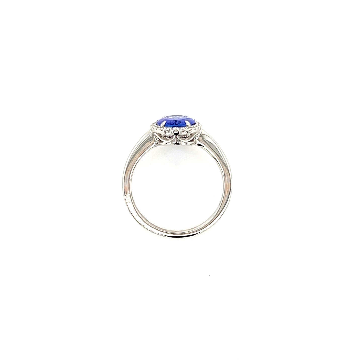 Oval Tanzanite Ring with 1.75ctw of Tanzanite and Diamond Halo in 14K White Gold Top View