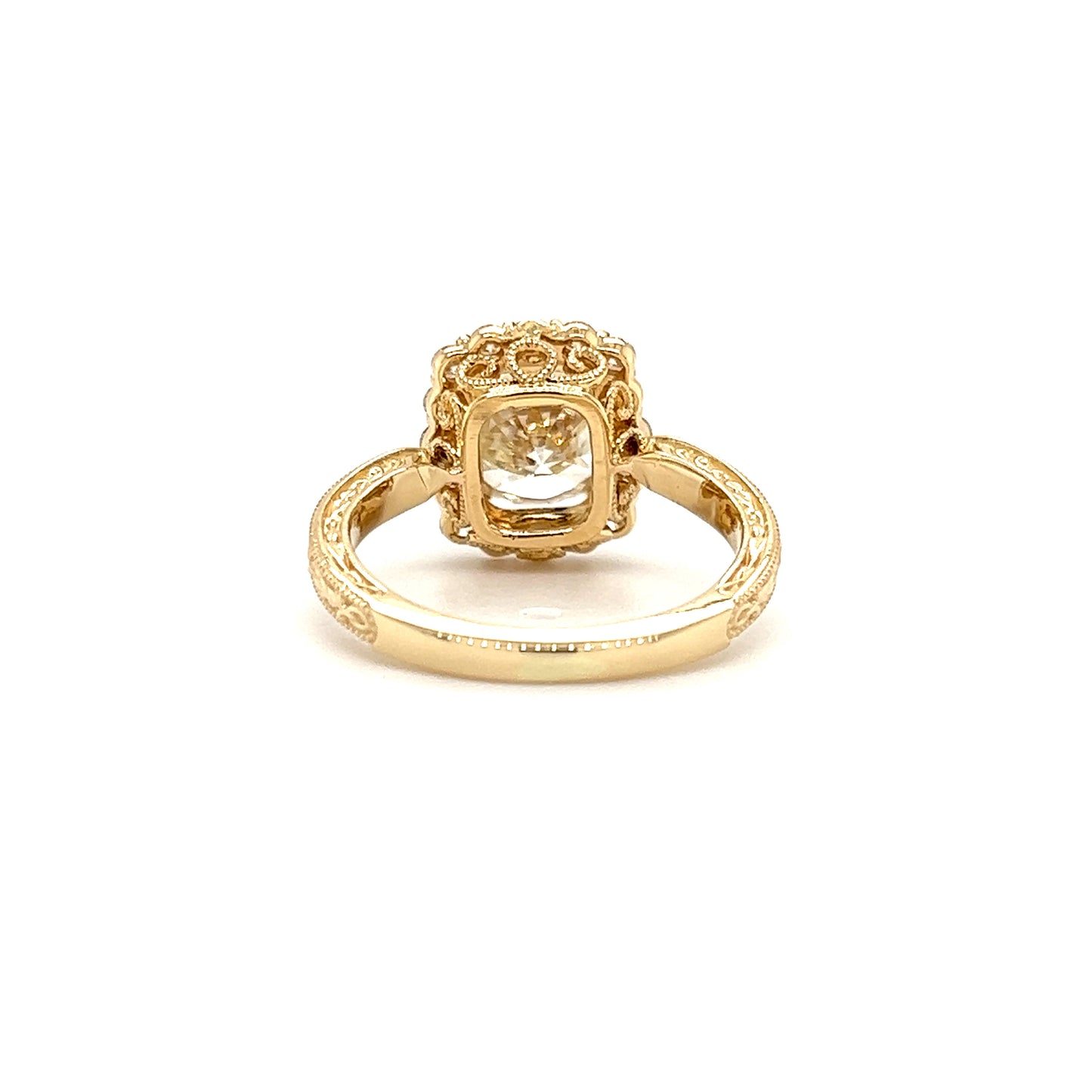 Round Diamond 2.68ct Ring with Diamond Halo in 18K and 14K Yellow Gold Back View