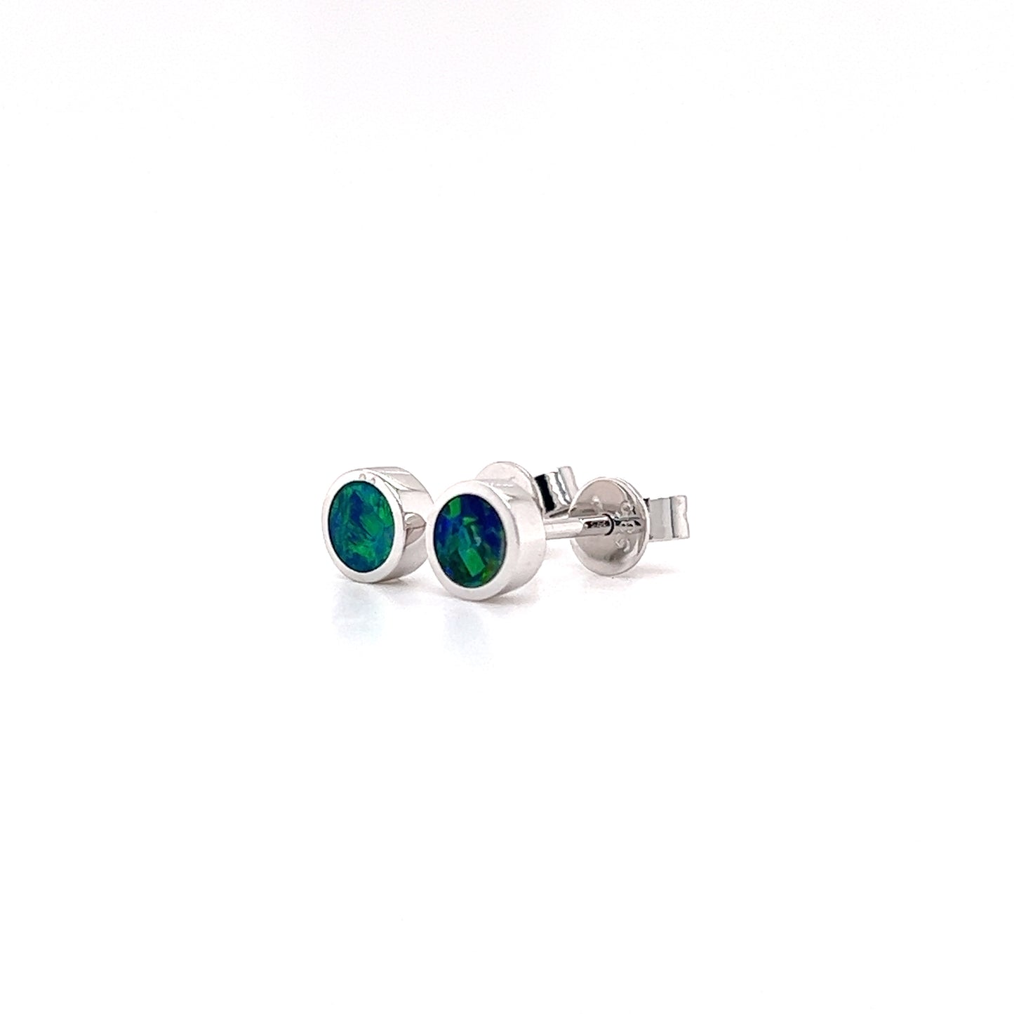 Black Opal Stud Earrings in 14K White Gold Right Side View