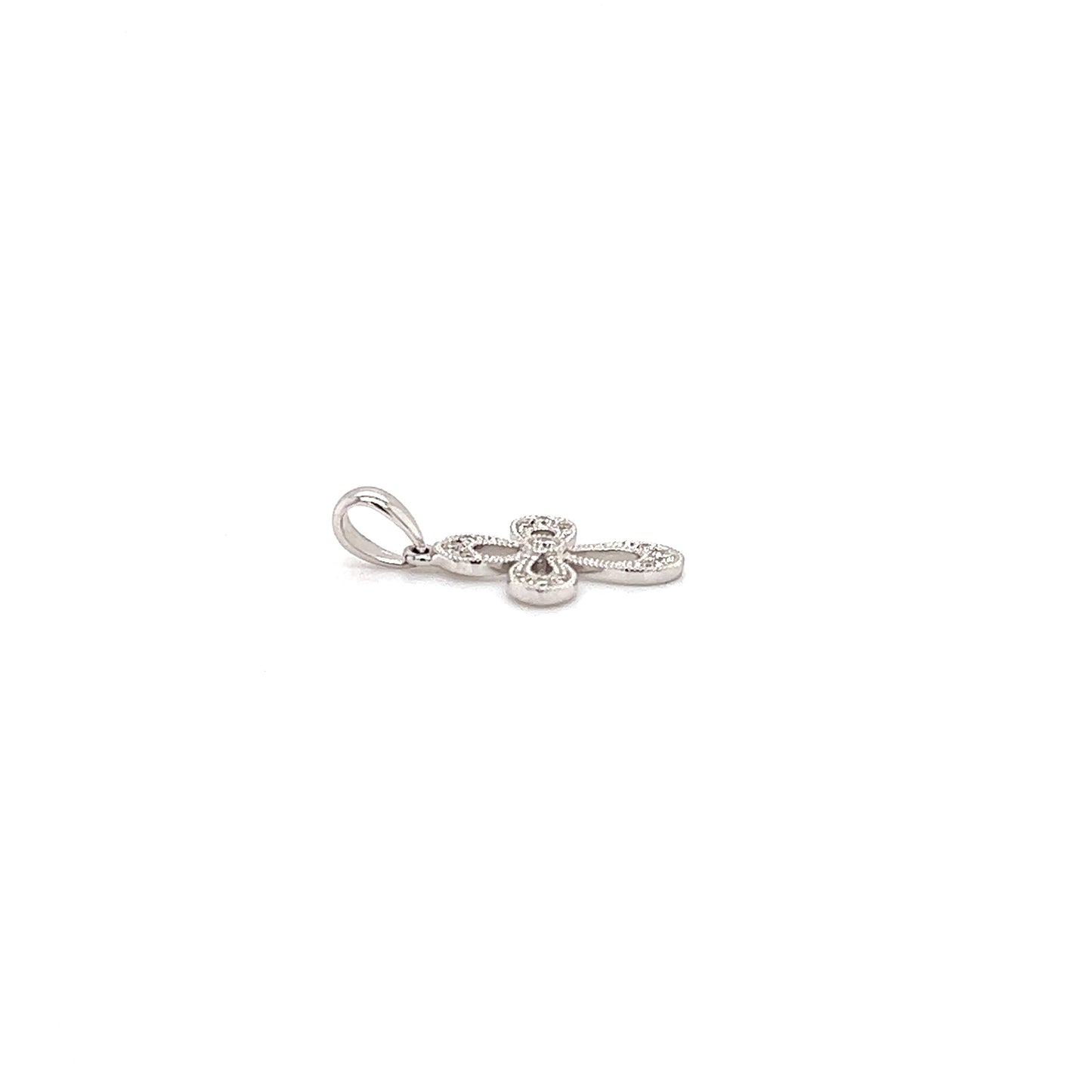 Diamond Cross with Milgrain Details in 14K White Gold Flat Side View