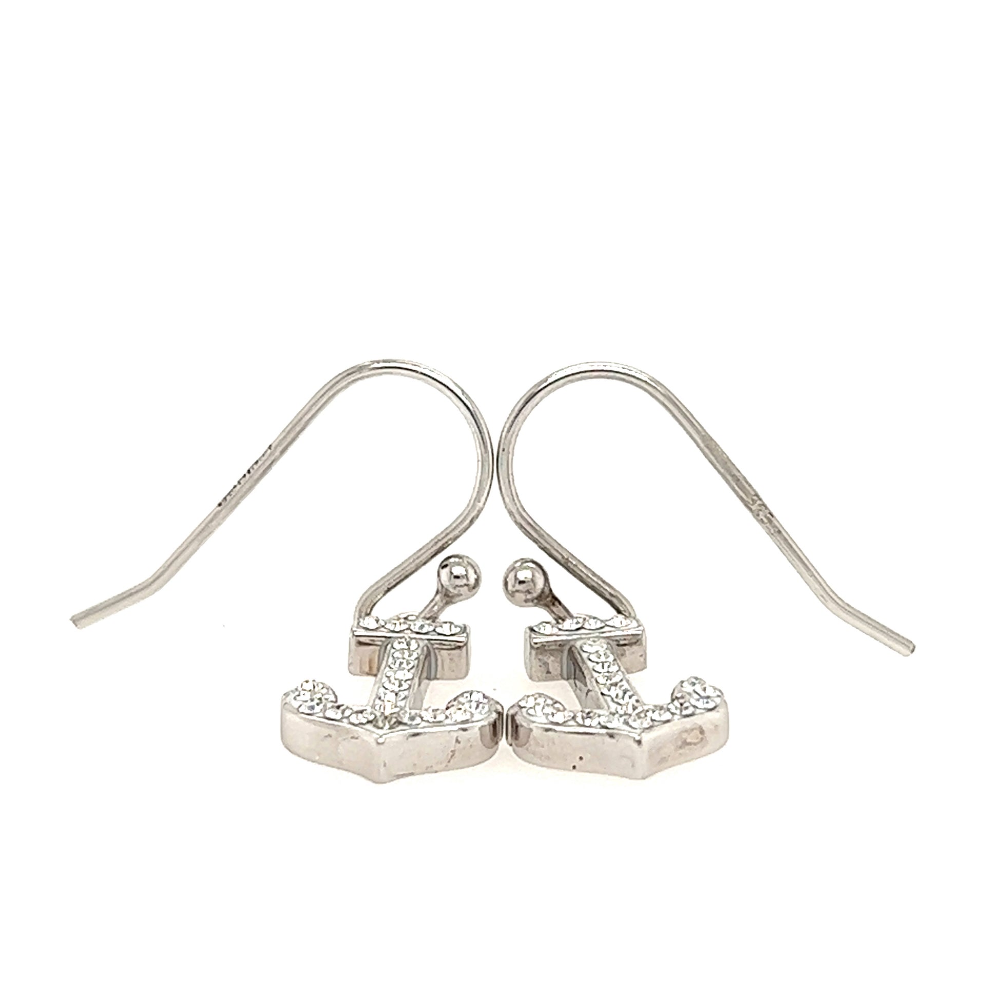 Anchor Drop Earrings in Sterling Silver French Hook