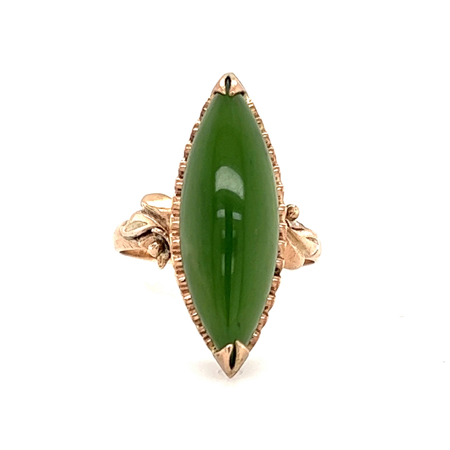 Marquise Jade Ring in 14K Yellow Gold Front