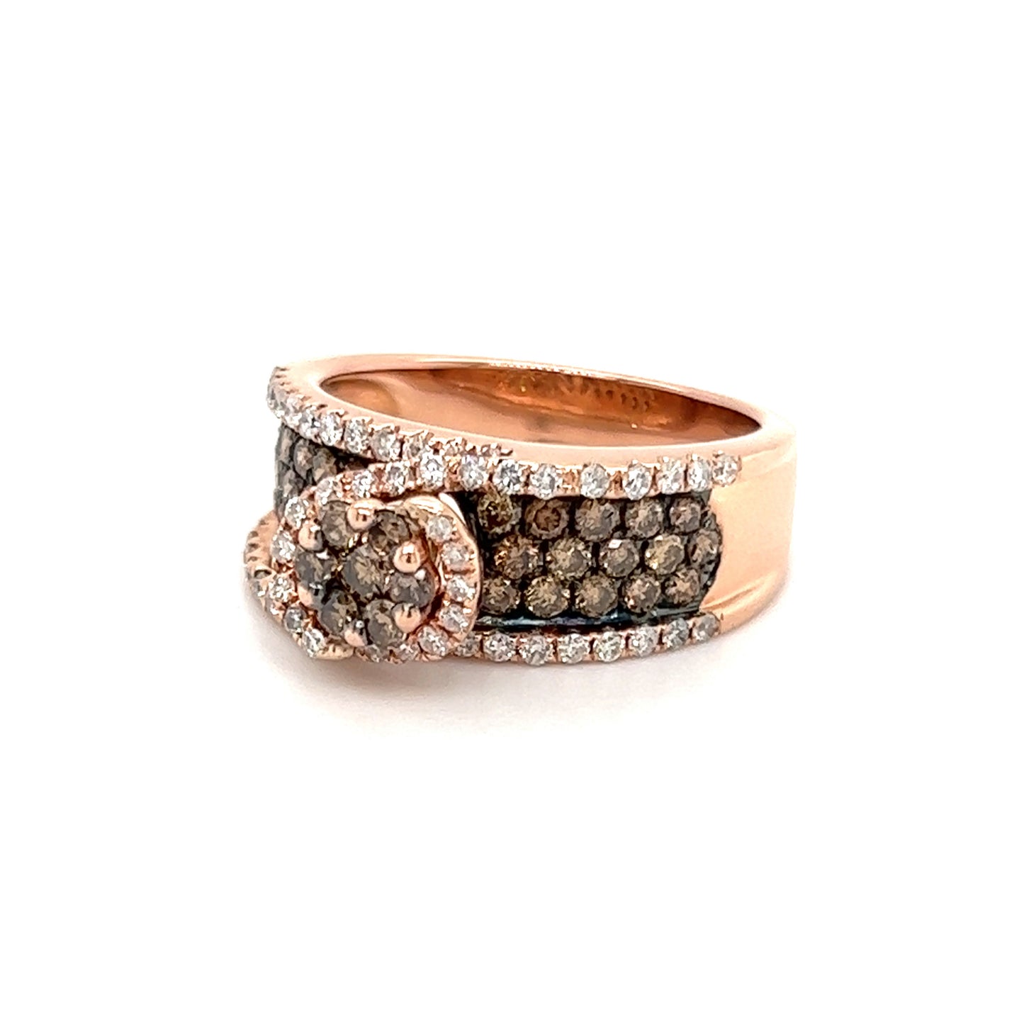 Cognac Diamond Crossover with Fifty-Six White Diamonds Ring in 14K Rose Gold Right Side View