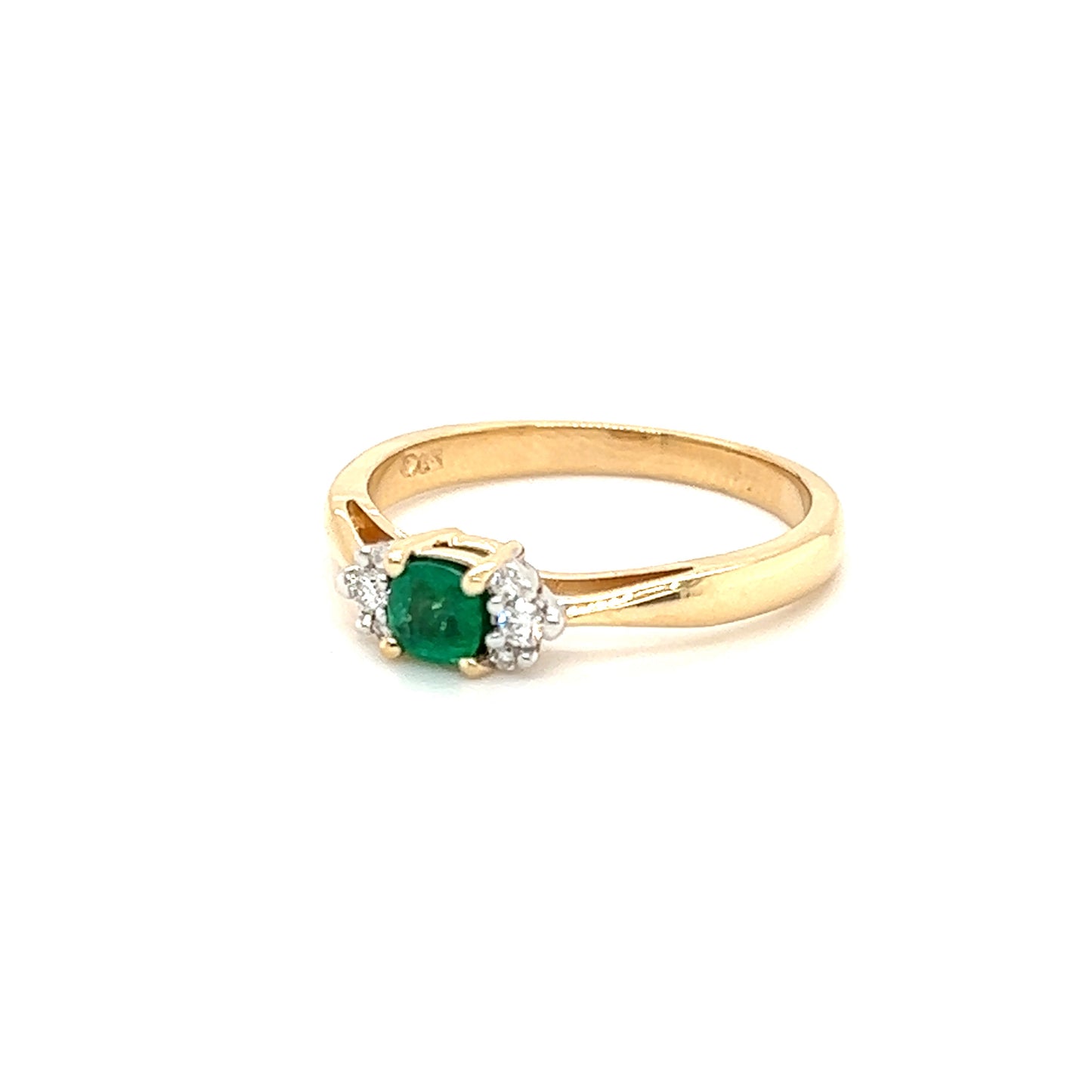 Cushion Emerald Ring in 14k Yellow Gold with Side Diamonds Right Side