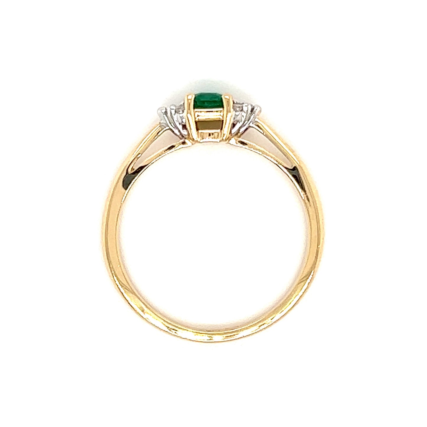 Cushion Emerald Ring in 14k Yellow Gold with Side Diamonds Top