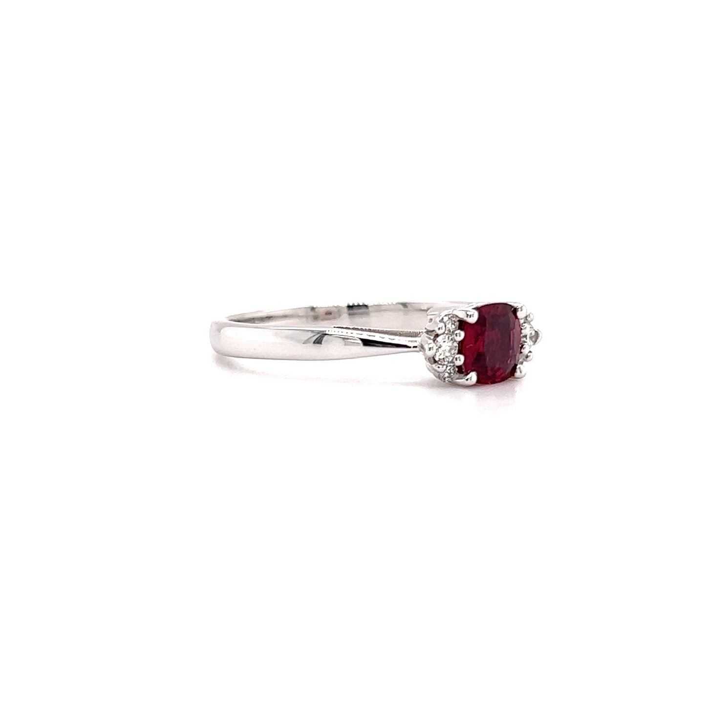 Cushion Ruby Ring With Six Side Diamonds in 14K White Gold Left Side View