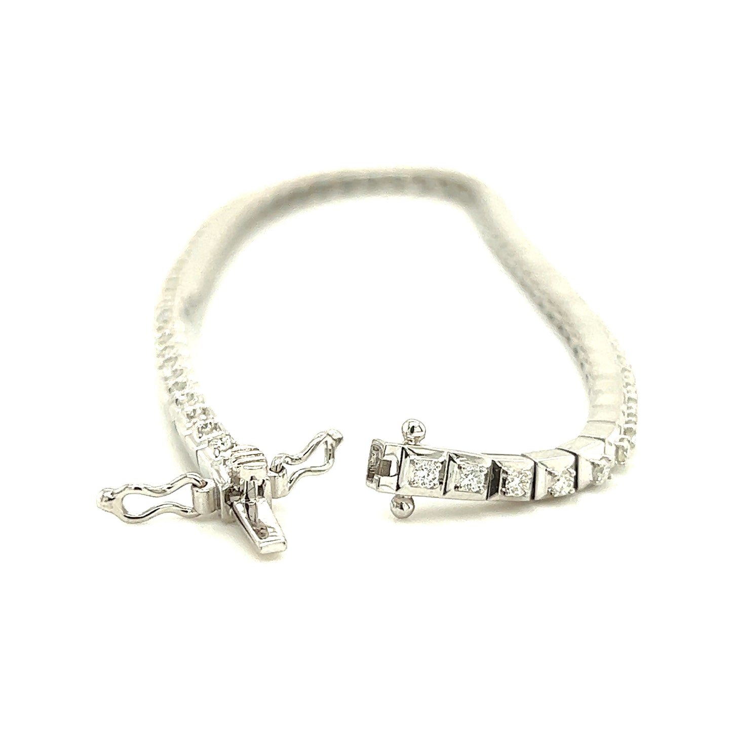 Diamond Link Bracelet with 1.0ctw of Diamonds in 14K White Gold Open Clasp View