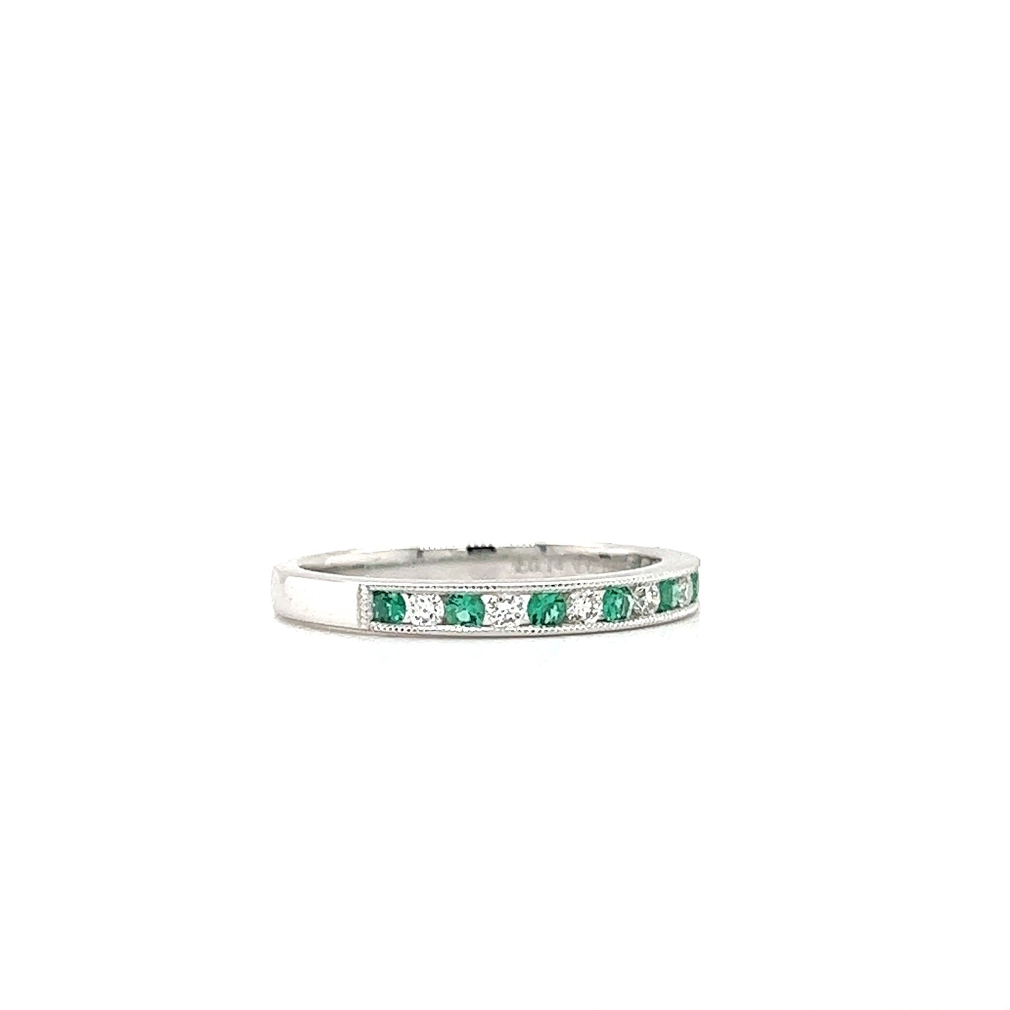 Emerald Ring with 0.14ctw of Emeralds and Side Diamonds in 18K White Gold Left Side View