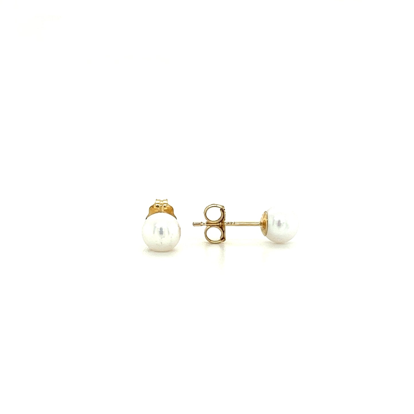 Pearl 5mm Stud Earrings in 14K Gold Front and Side View