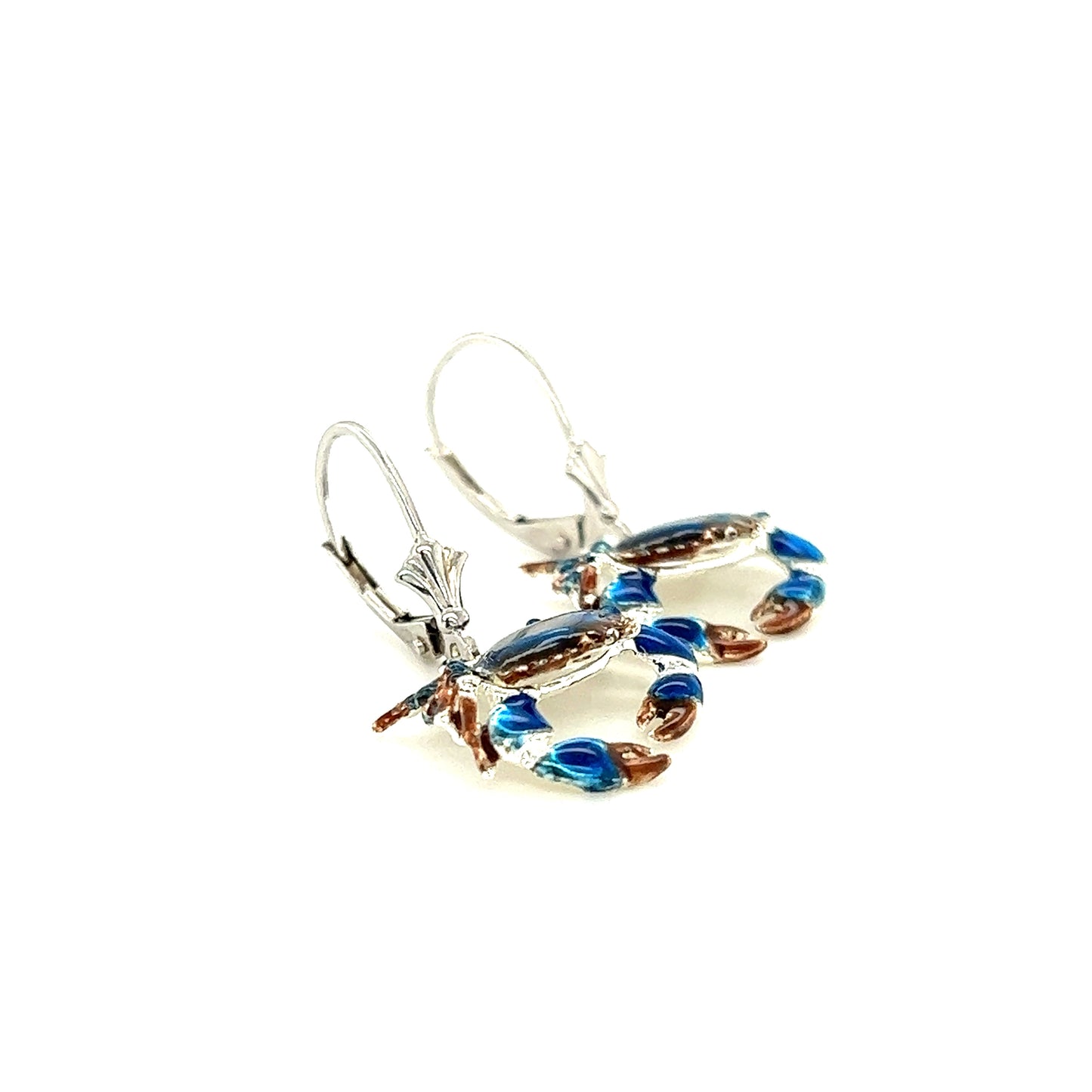 Stone Crab Dangle Earrings with Enameling in Sterling Silver Flat Side View