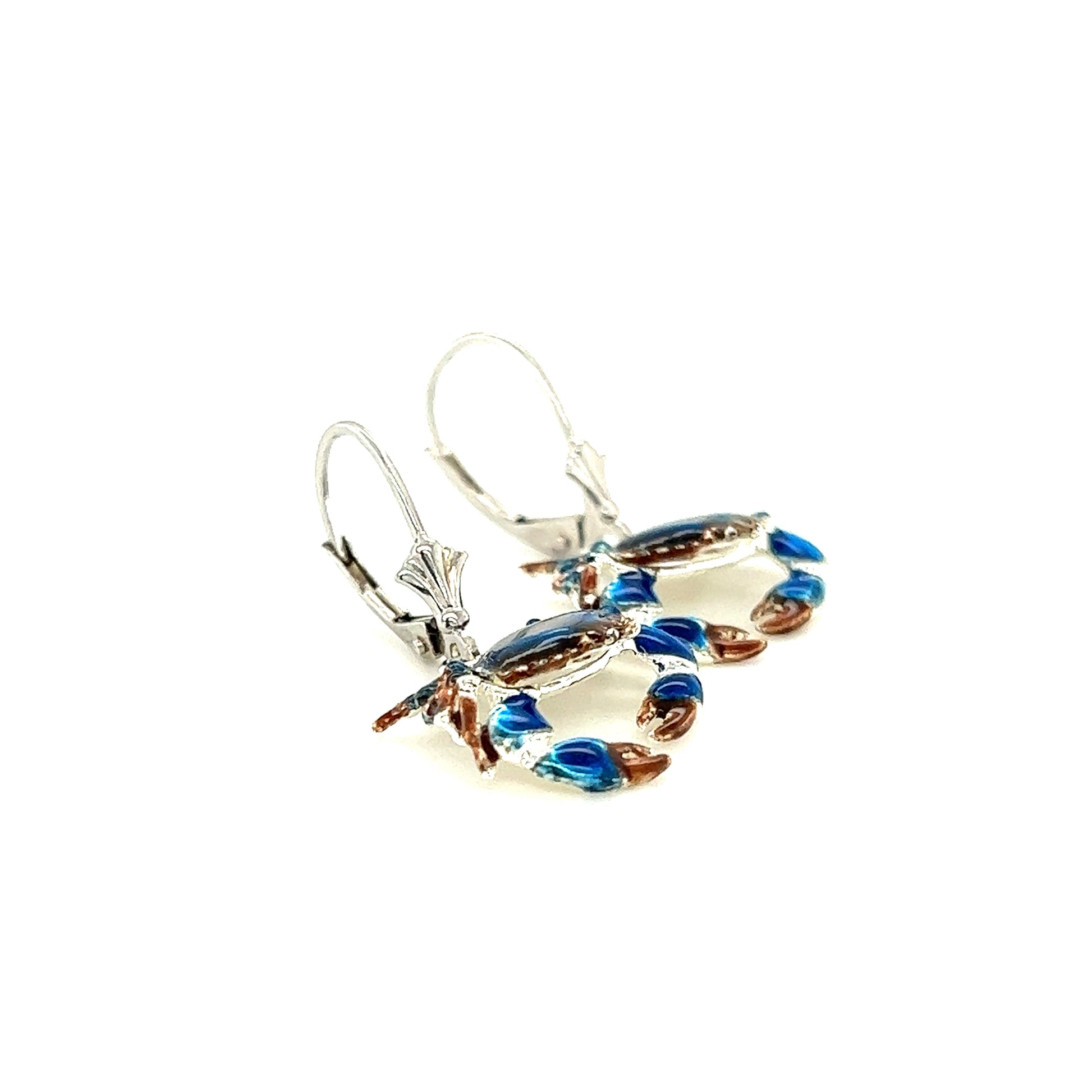 Stone Crab Dangle Earrings with Enameling in Sterling Silver Flat Side View