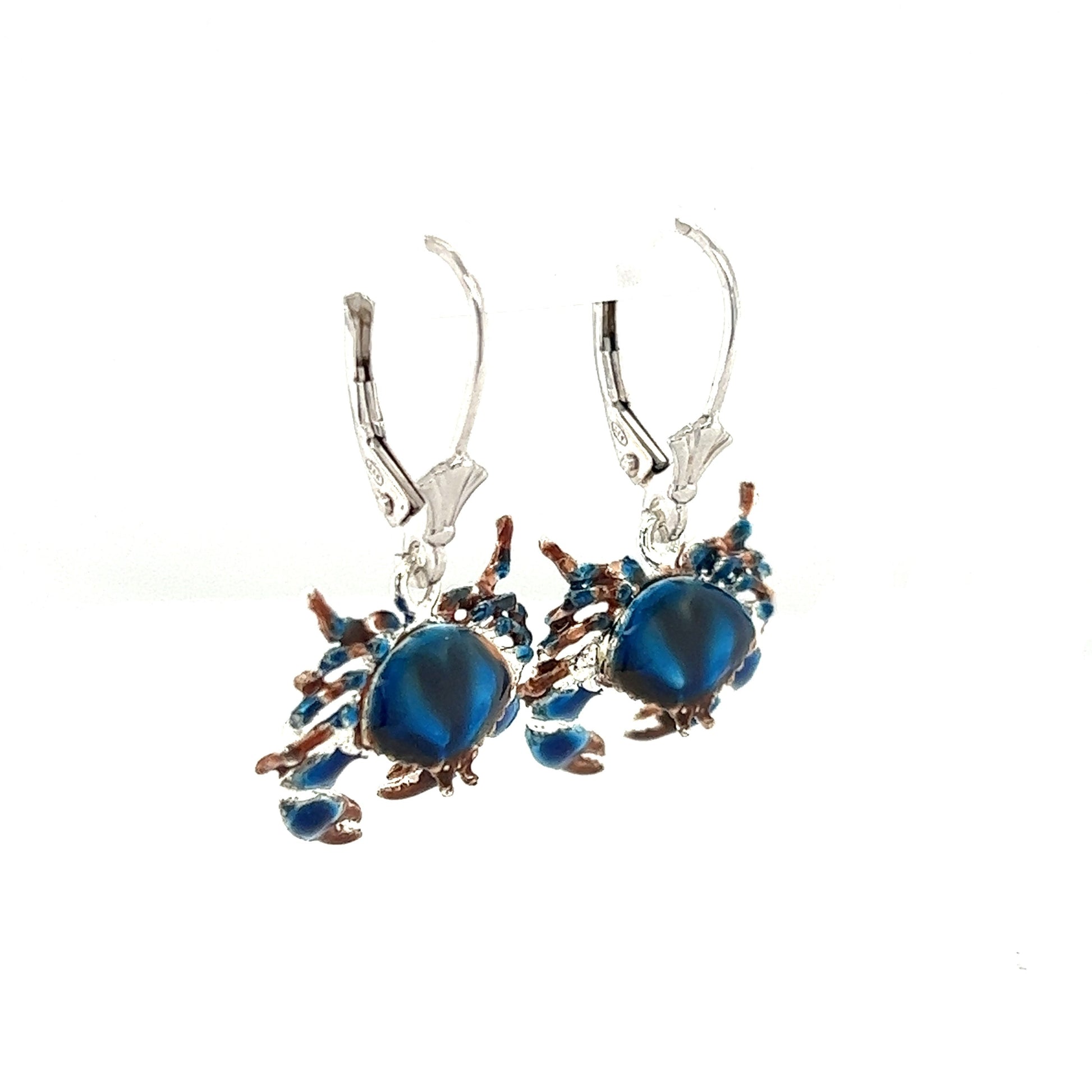 Stone Crab Dangle Earrings with Enameling in Sterling Silver Left Side View