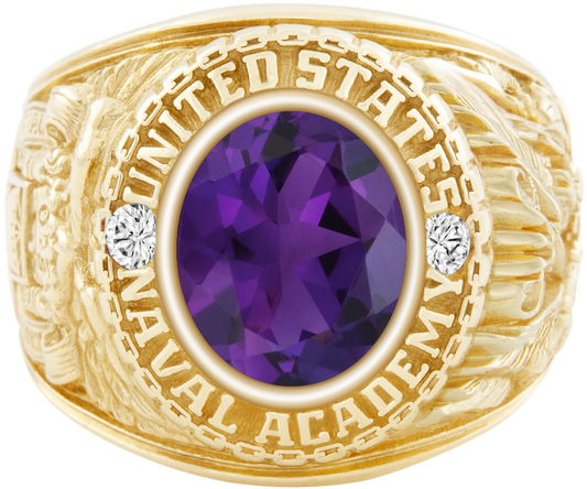 USNA Class Ring Mod Classic M1 Amethyst Diamond Dividers