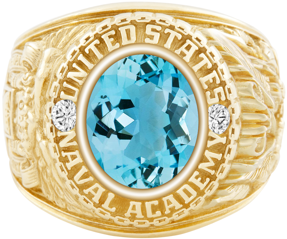 USNA Class Ring Mod Classic M1 Aquamarine Diamond Dividers