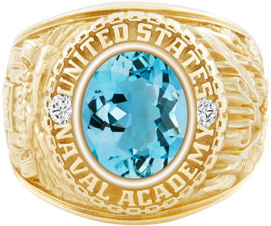 USNA Class Ring Mod Classic M1 Aquamarine Diamond Dividers