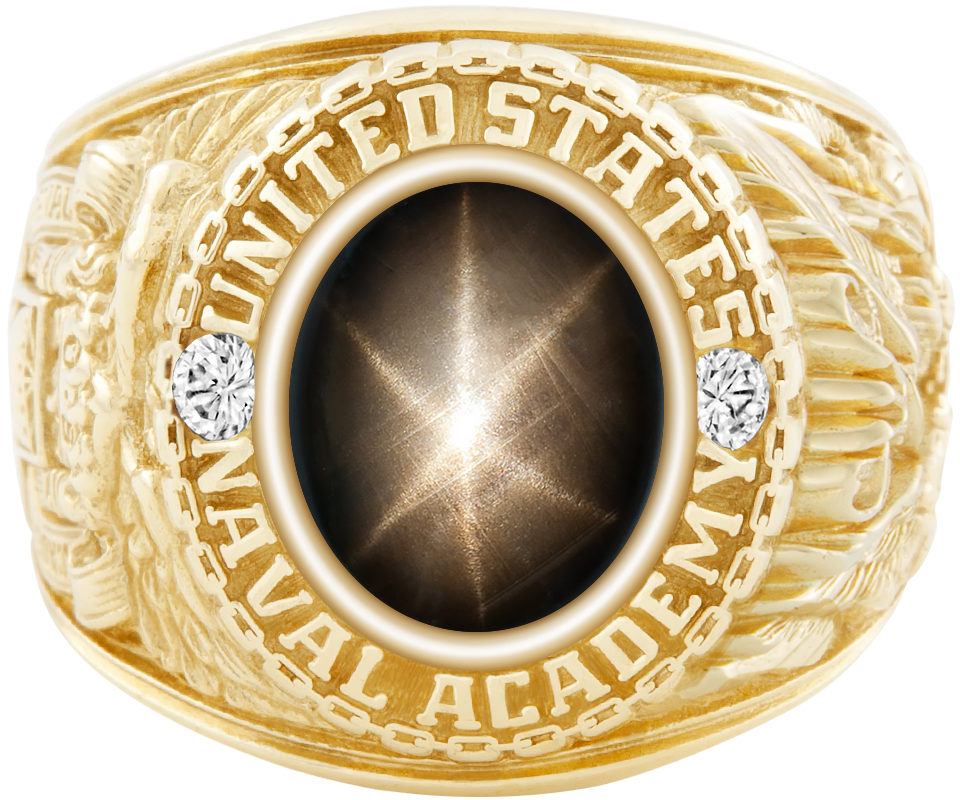 USNA Class Ring Mod Classic M1 Black Star Sapphire Diamond Dividers