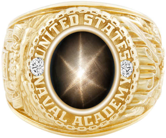 USNA Class Ring Mod Classic M1 Black Star Sapphire Diamond Dividers