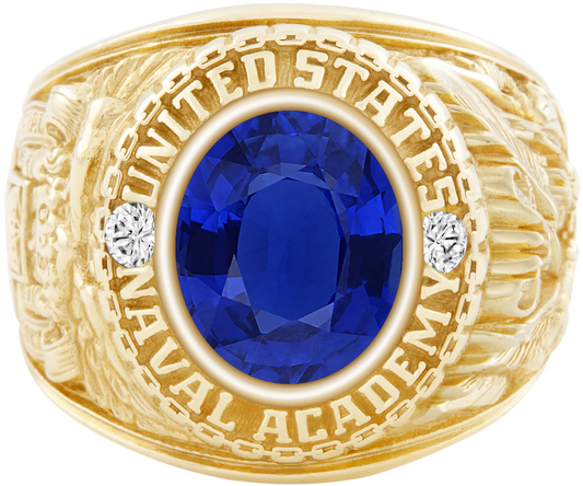 USNA Class Ring Mod Classic M1 Blue Sapphire Diamond Dividers