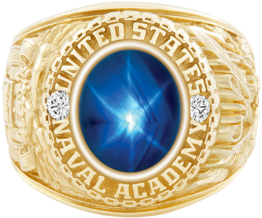 USNA Class Ring Mod Classic M1 Blue Star Sapphire Diamond Dividers