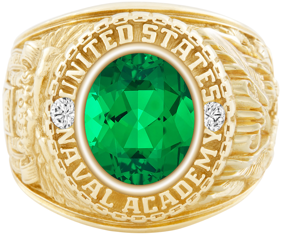 USNA Class Ring Mod Classic M1 Emerald Diamond Dividers