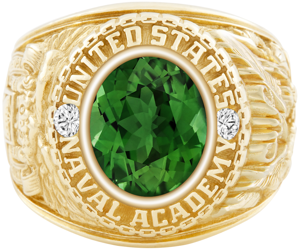 USNA Class Ring Mod Classic M1 Green Tourmaline Diamond Dividers
