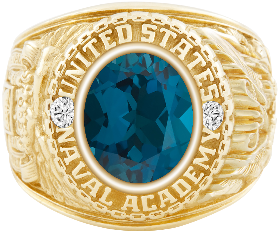 USNA Class Ring Mod Classic M1 London Blue Topaz Diamond Dividers