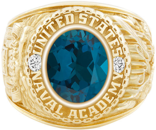 USNA Class Ring Mod Classic M1 London Blue Topaz Diamond Dividers