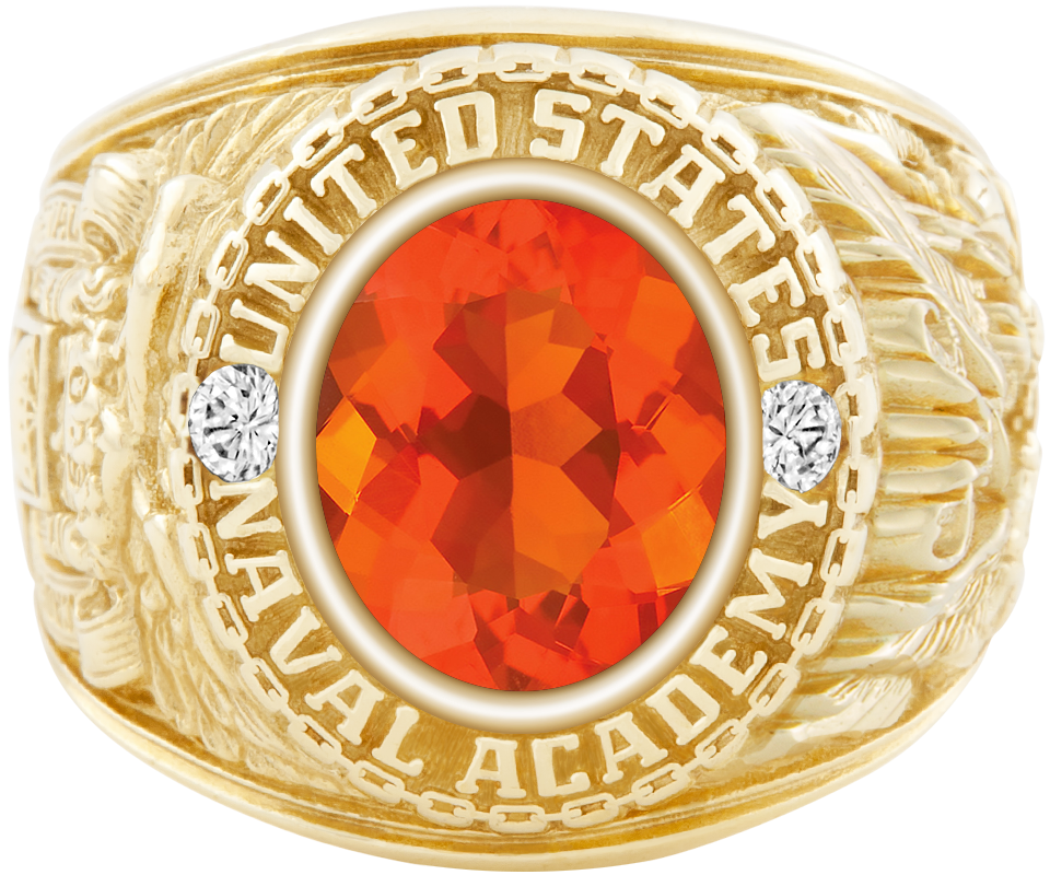 USNA Class Ring Mod Classic M1 Mexican Fire Opal Diamond Dividers