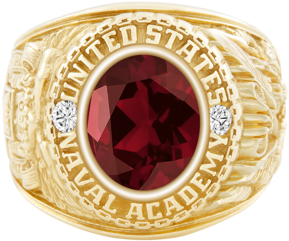 USNA Class Ring Mod Classic M1 Mozambique Garnet Diamond Dividers