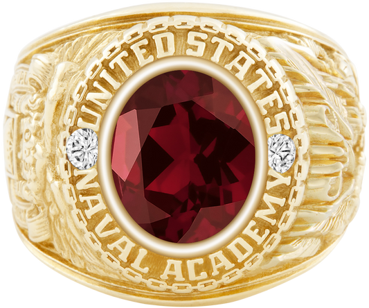 USNA Class Ring Mod Classic M1 Mozambique Garnet Diamond Dividers