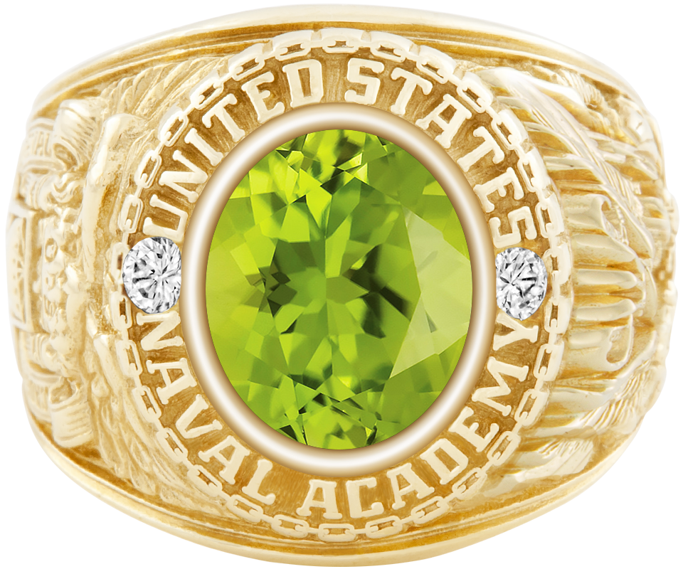 USNA Class Ring Mod Classic M1 Peridot Diamond Dividers