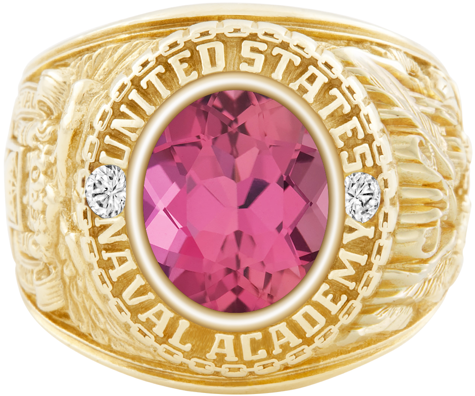 USNA Class Ring Mod Classic M1 Pink Tourmaline Diamond Dividers