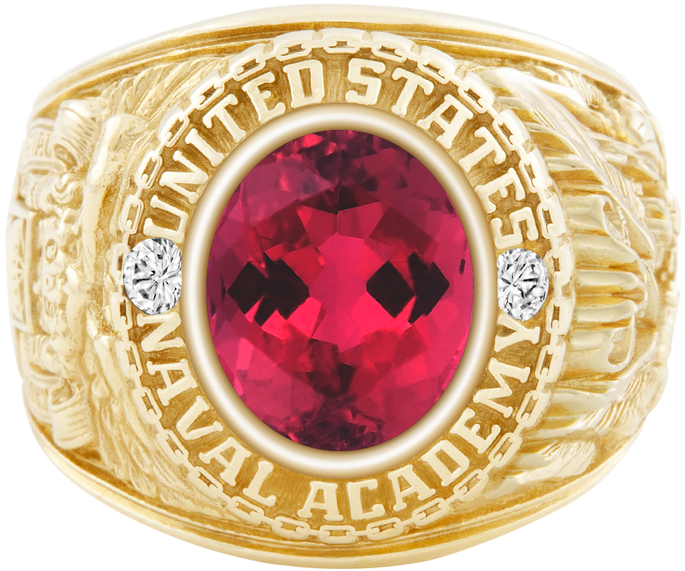 USNA Class Ring Mod Classic M1 Red Tourmaline Diamond Dividers