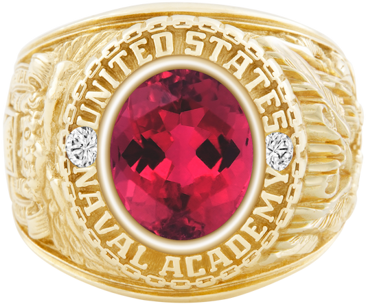 USNA Class Ring Mod Classic M1 Red Tourmaline Diamond Dividers
