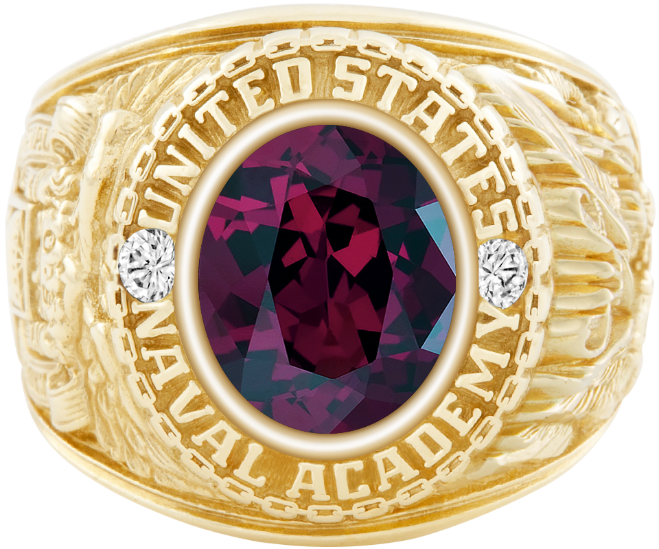 USNA Class Ring Mod Classic M1 Rhodolite Garnet Diamond Dividers