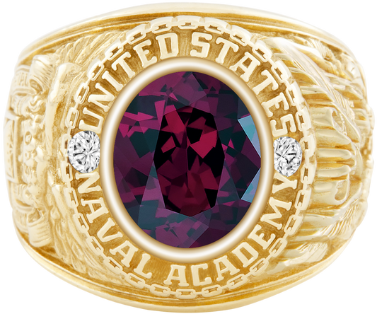 USNA Class Ring Mod Classic M1 Rhodolite Garnet Diamond Dividers