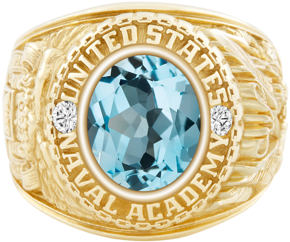 USNA Class Ring Mod Classic M1 Sky Blue Topaz Diamond Dividers