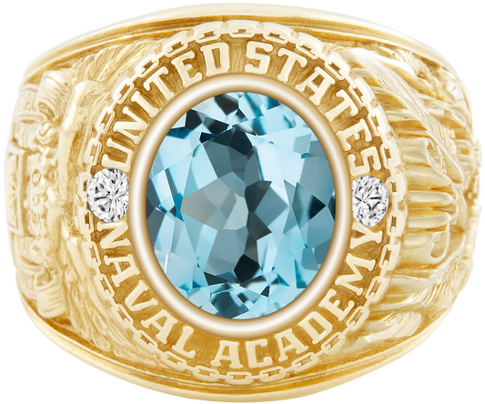 USNA Class Ring Mod Classic M1 Sky Blue Topaz Diamond Dividers