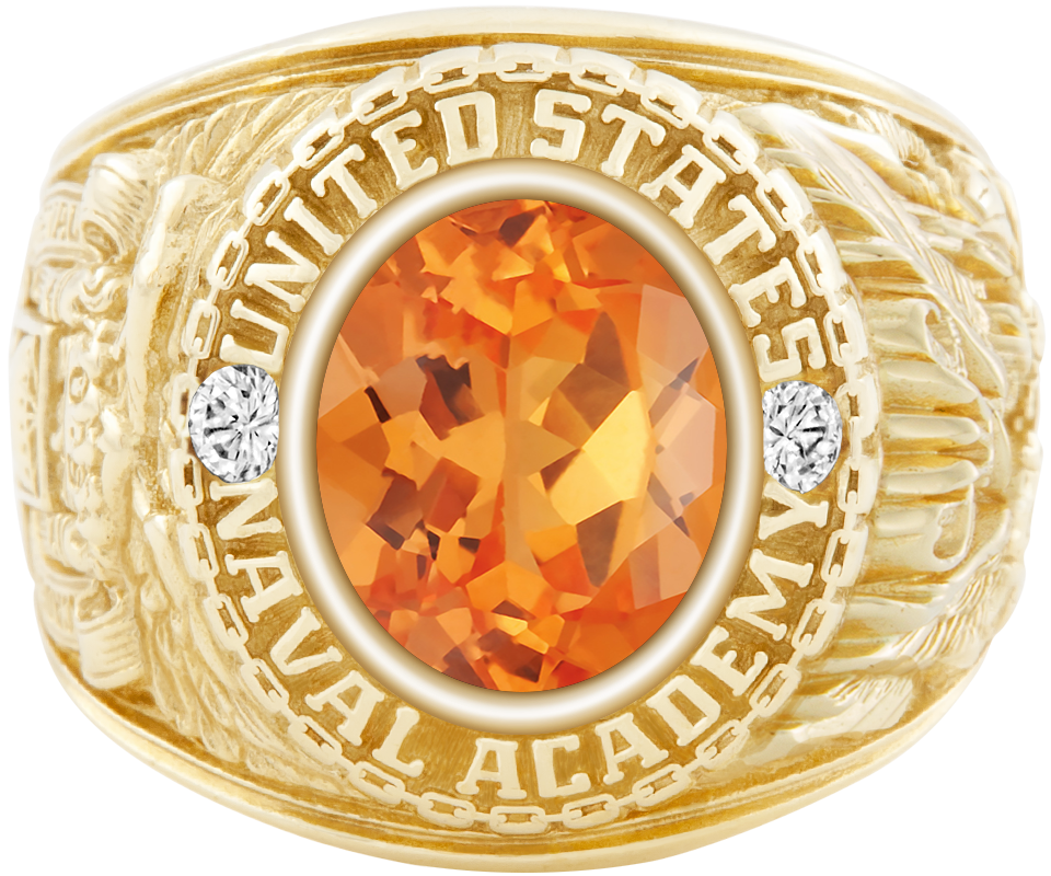 USNA Class Ring Mod Classic M1 Spessartite Garnet Diamond Dividers