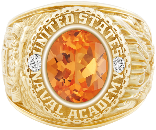 USNA Class Ring Mod Classic M1 Spessartite Garnet Diamond Dividers