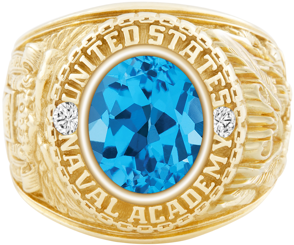 USNA Class Ring Mod Classic M1 Swiss Blue Topaz Diamond Dividers
