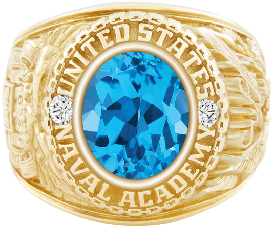 USNA Class Ring Mod Classic M1 Swiss Blue Topaz Diamond Dividers