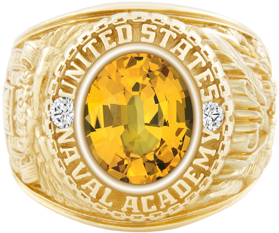 USNA Class Ring Mod Classic M1 Yellow Sapphire Diamond Dividers